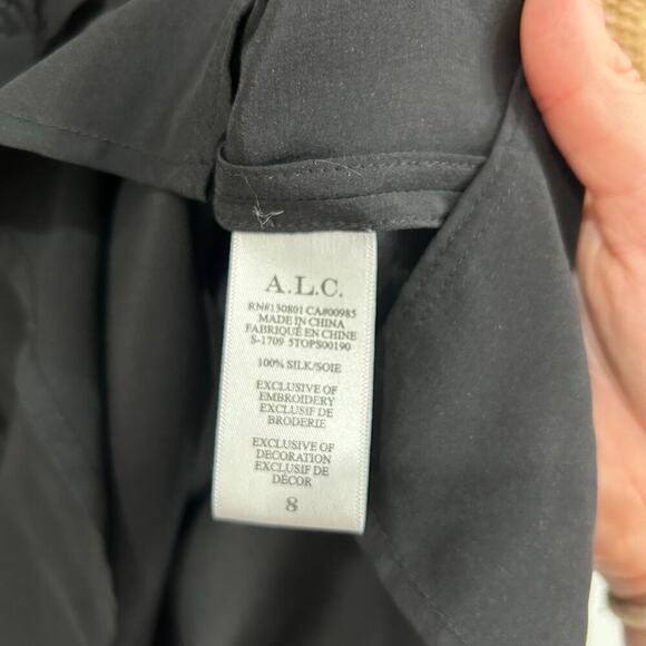 ALC Neutral Black Silk Ruffle Embroidered Flower Long Sleeve Blyth Blouse Top 8 - Picture 6 of 7